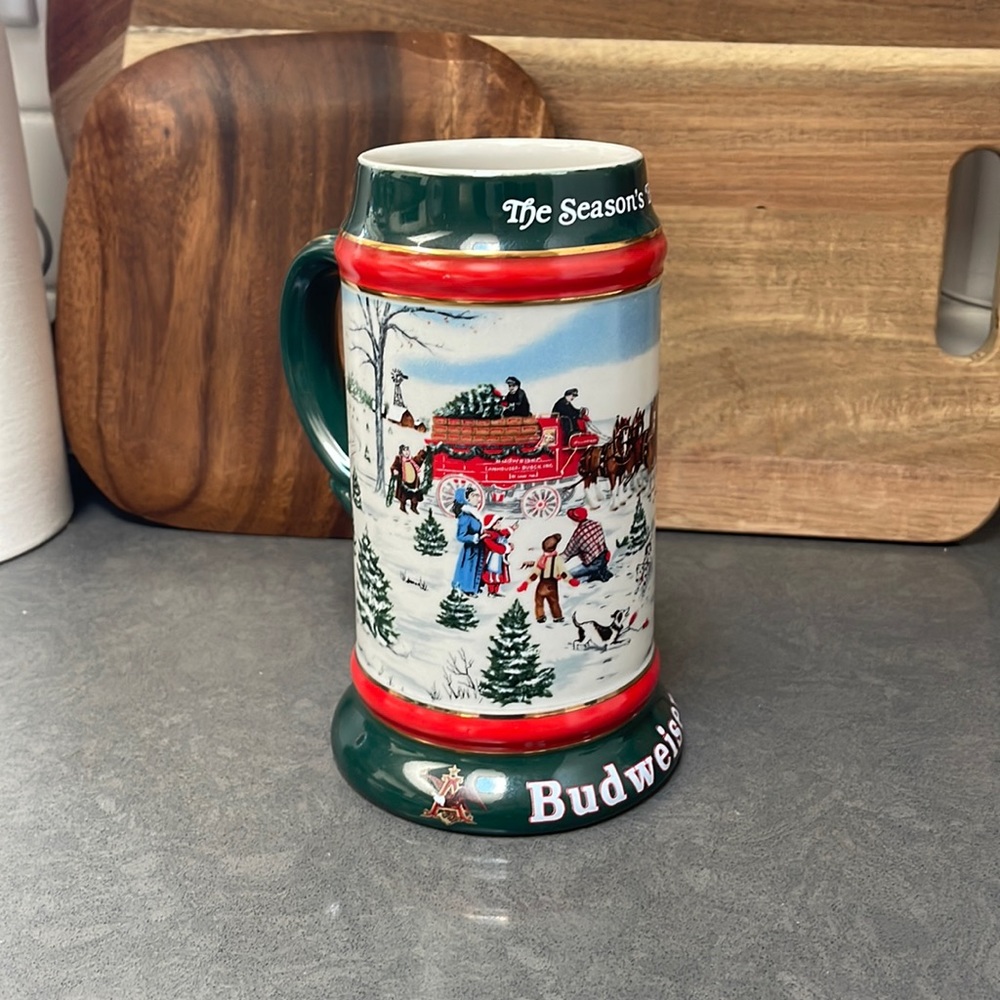 Budweiser Beer Stein Pewter Limited Edition Christmas 1991